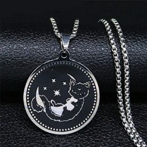 Unisex Crescent Moon Cat Pendant Necklace